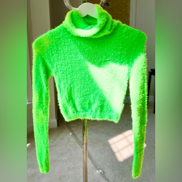 FASHIONOVA Being Cozy Fuzzy Sweater, Neon Lime & Neon Pink, Small - Picture 3 of 12